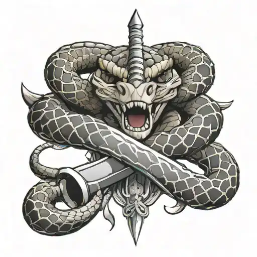 Rattlesnake Wrapped Around A Sword