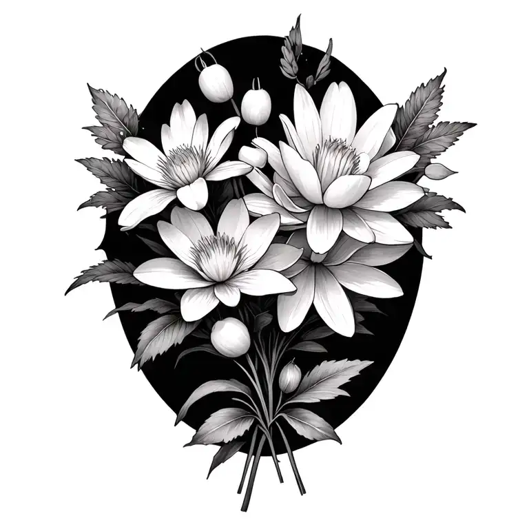 Flower Boquet With Cherry Blossom And Water Lily And Aster And Sweet Pea