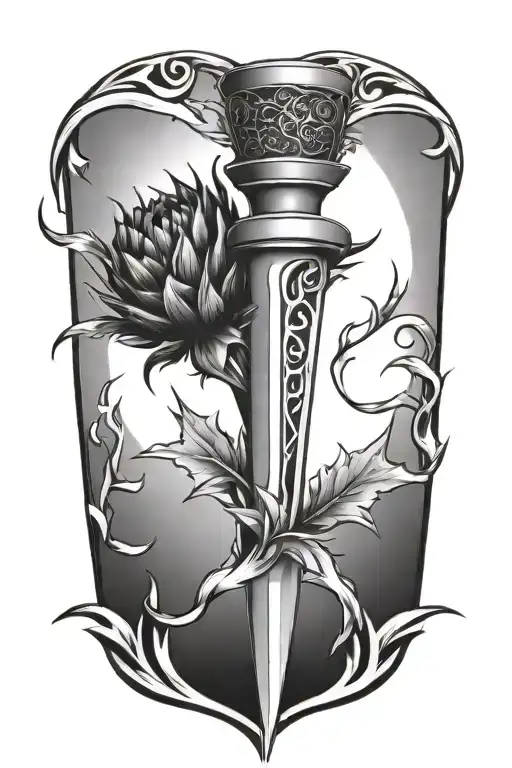 Scottish Dagger Through Thistle Intertwined