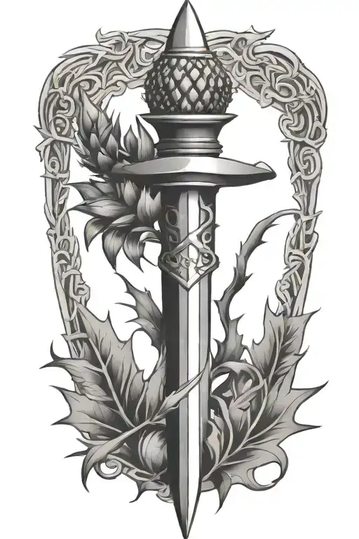 Scottish Dagger Through Thistle Intertwined