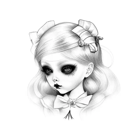 Porcelain Doll Tattoo In Black And White Traditional Style