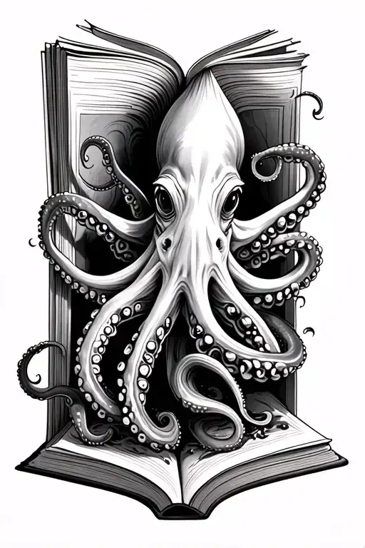 Octopus Crawling Out Of A Book Open In Front