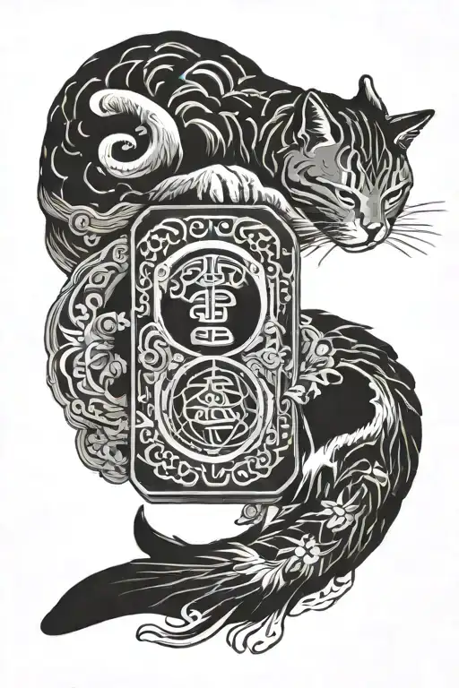 Japanese Omamori And Cat Sleeping