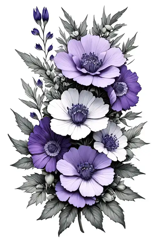 Violet And Larkspur Flowers Intertwined