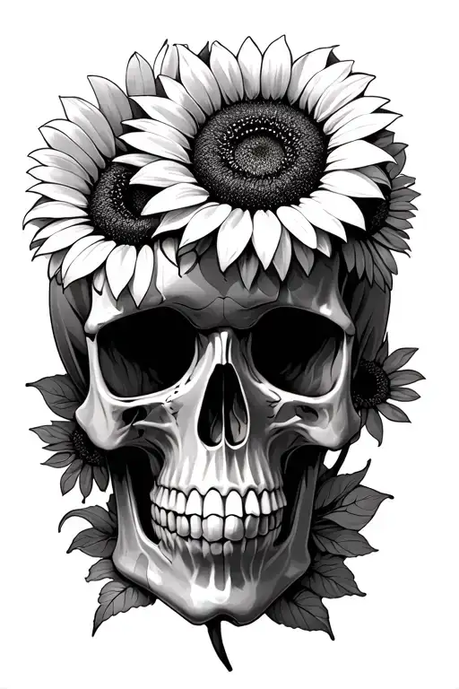 Skull Sunflowers Daisys Growing