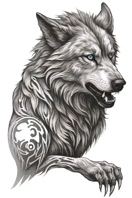 Dire Wolf With Blue Eyes