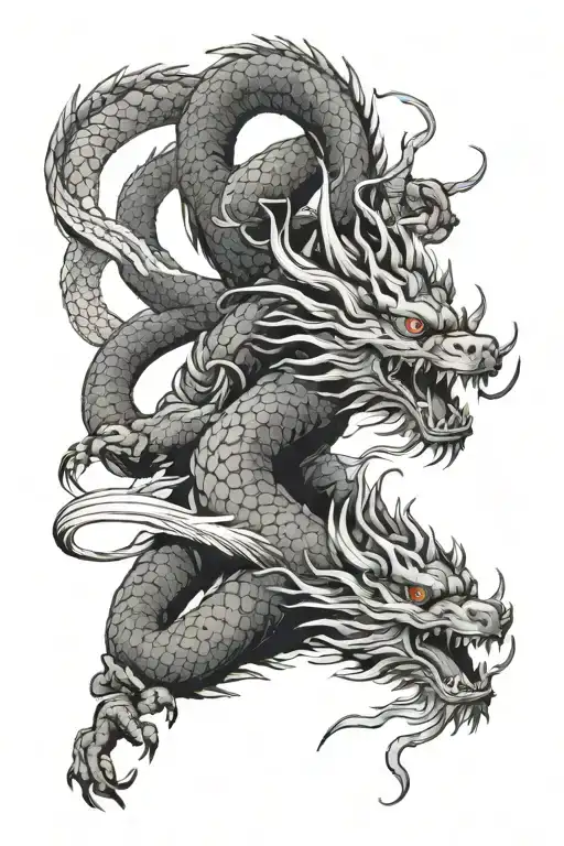 Traditional Japanese Dragon Flying Around Leg Detailed