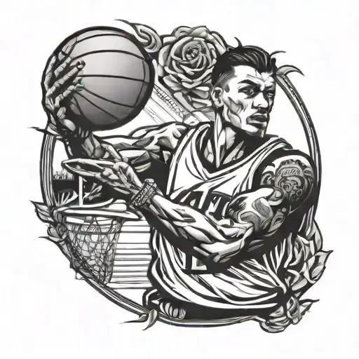 A Basketball Player Shooting Hoops With A Rose Tattoo On Their Arm