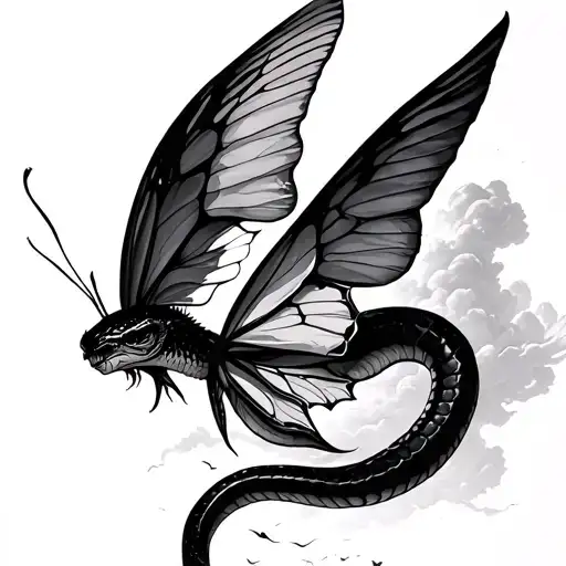Half Snake Half Butterfly Mixed With Icarus Falling From Sky