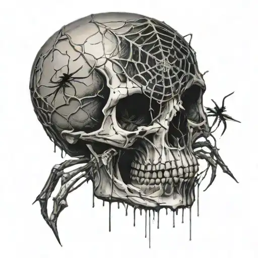 Realistic Skull With A Spider Web Surrounding It