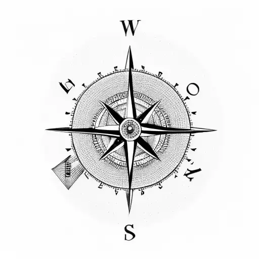 A Minimalist Tattoo Of A Compass With Trees And Mountains In The Background