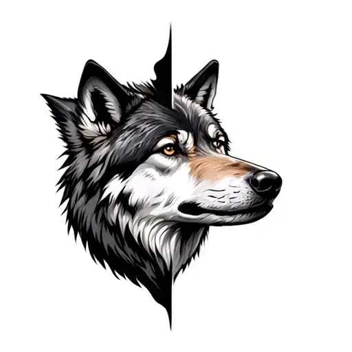 Wolf Half Graphic Half Realistic Black And Grey