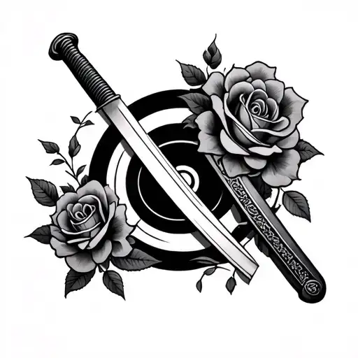 Katana With Roses On Handle And Zen Circle On The Blade