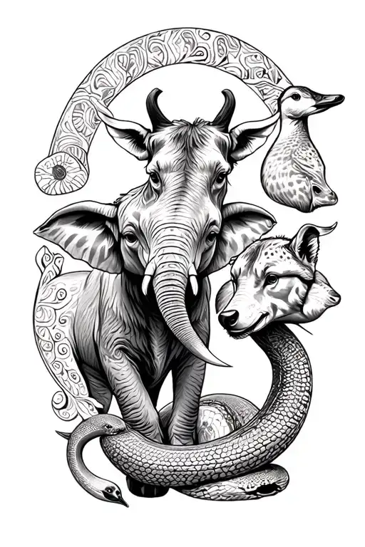 Elephant Giraffe Duck Two Wolf Highland Cow Snake