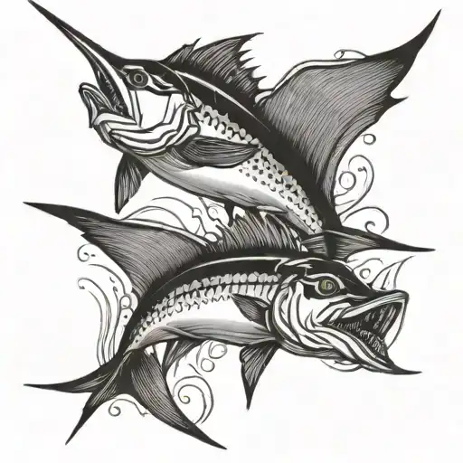 Two Marlin Fish Swimming Gracefully Leaping