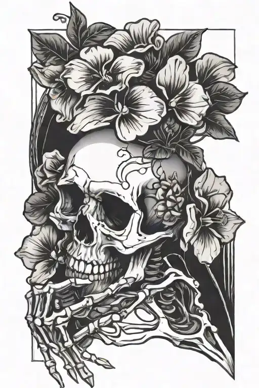 Skeleton Hand Holding Violets