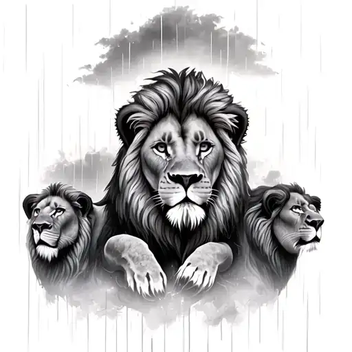 Lion Behind A Liones Surrounded My Rain