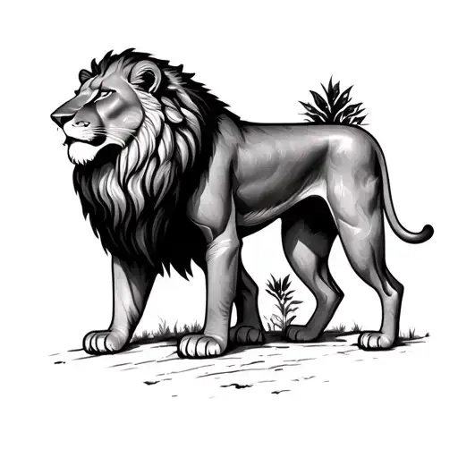 A Lion Behind A Lioness Symbolizing Strength