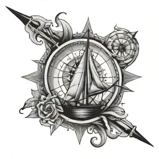 Sailboat And Compass Rose Intertwined