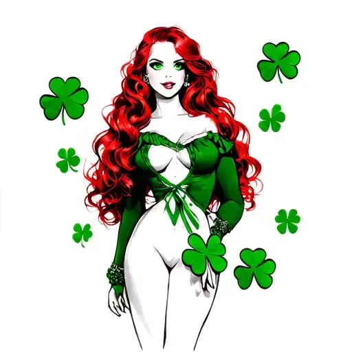 Irish Pin-up Girl Red Hair Green Eyes Shamrock Sexy