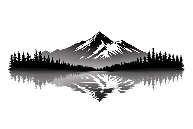 Mountain Background With Trees And Lake