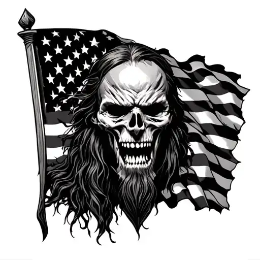 Half Dead Viking Warrior Face With Battle Torn American Flag That Looks Realistic