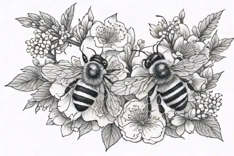 Bee And Sakura Flowers