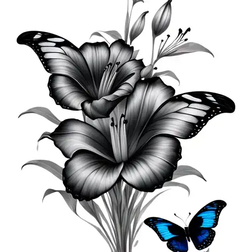 Colorful Butterflies And Black Lilys