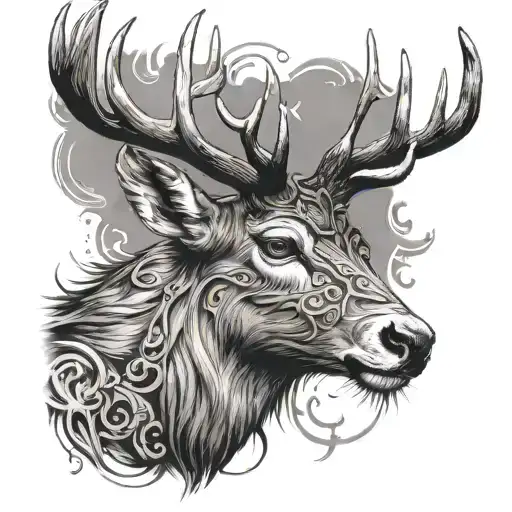 Buck Head Profile With Roman Numerals At Top And Bottom