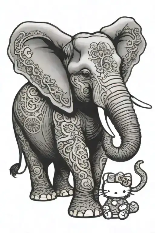 Elephant With Hello Kitty