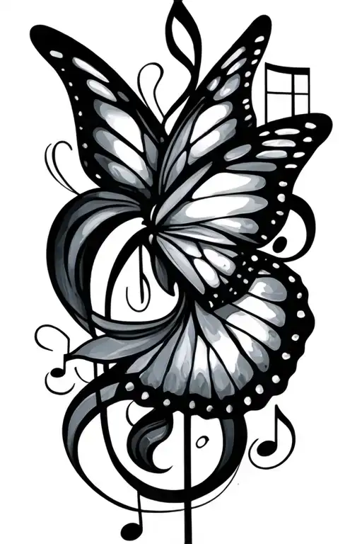 Music Notes And Butterfly