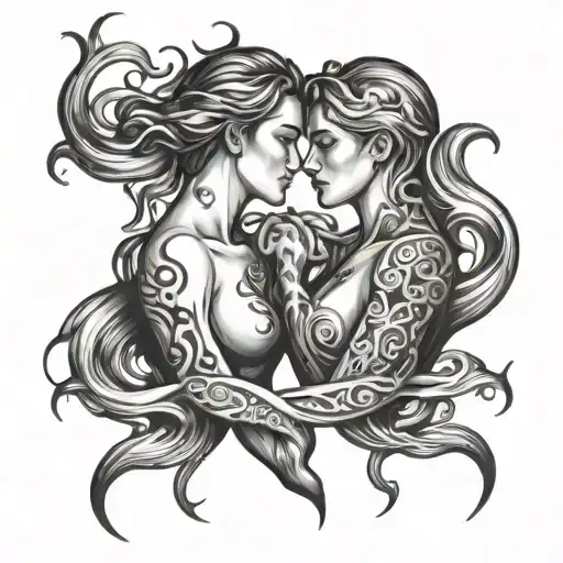 Twin Flame With Silhouettes Intertwined