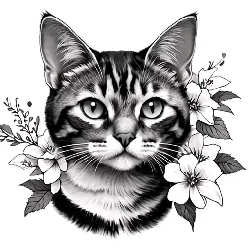 Cat And Flowers