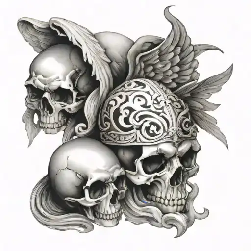 Skull With 2 Angels Whispering