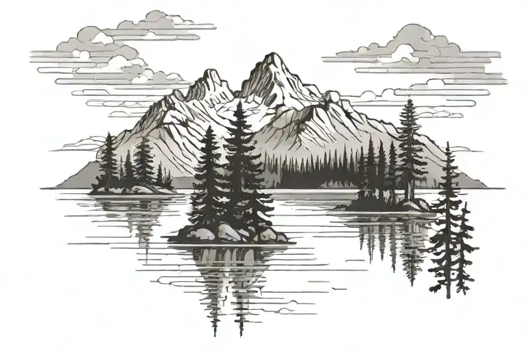 Mountain Trees Lake Scene