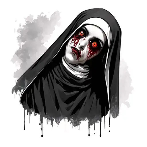 Evil Nun With Bloody Eyes And 4 Eyes
