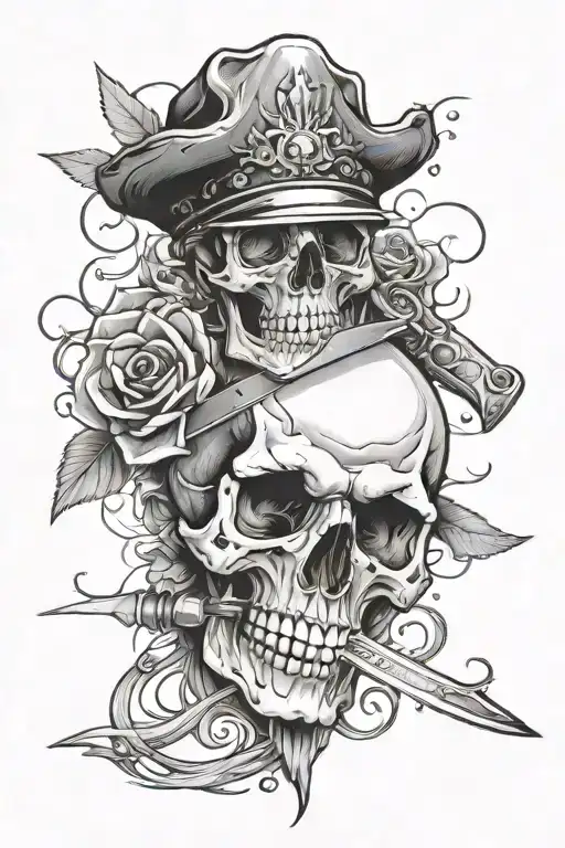 Half Sleeve Tattoo Featuring A Skull Stabbed By A Knife