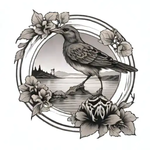 A Bird On Top Of A River In Circle Inside A Cross