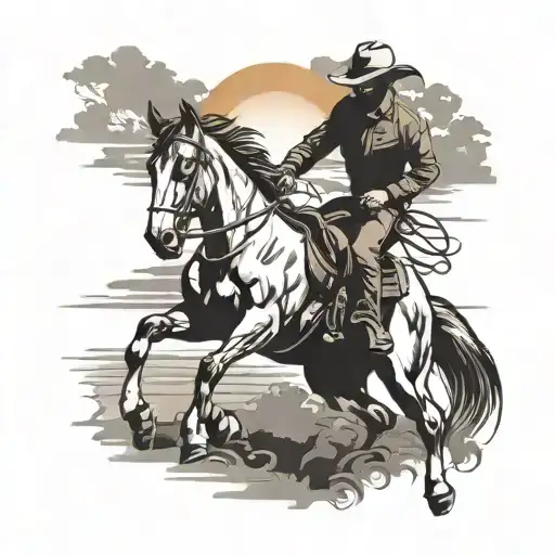 Western Horse With Cowboy Riding Sunset Background