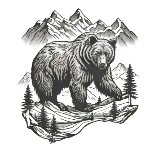 Bear With Mountains Filled With Trees