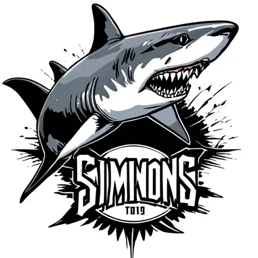 Sharks With Angle From Above With The Word Simmons In The Middle