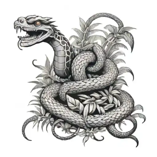 Snake Kingdom And Nervous Monkey Side By Side In The Real Jungle