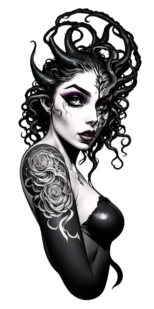 Medusa Head And Malificent Underneath Her