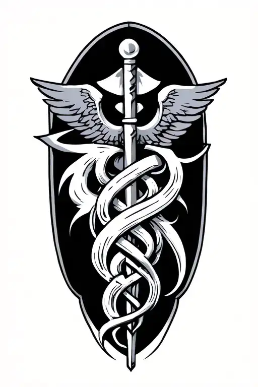 Armor Of God And Caduceus Staff Symbol
