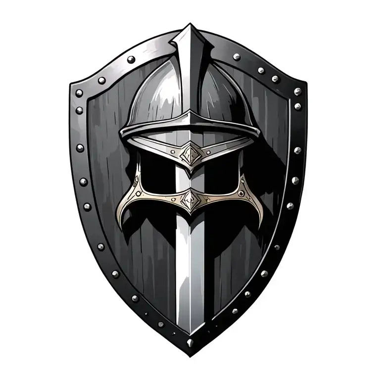 Shield With Sword And Helmet Over Top