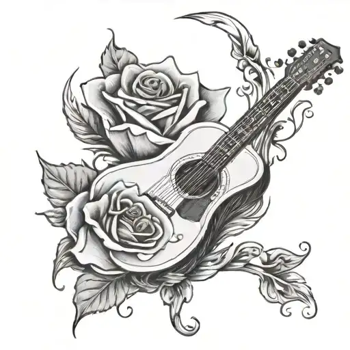 Guitar With A Rose Instead Of The Neck Of An Acoustic Guitar With Hands Playing On It