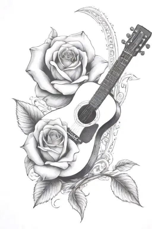 Guitar With A Rose Instead Of The Neck Of An Acoustic Guitar With Hands Playing On It