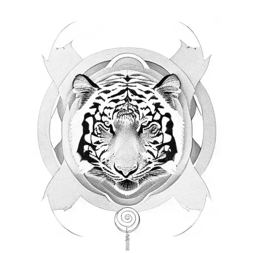A Powerful Yin-yang Symbol With A Tiger And A Karateka In Opposing Halves