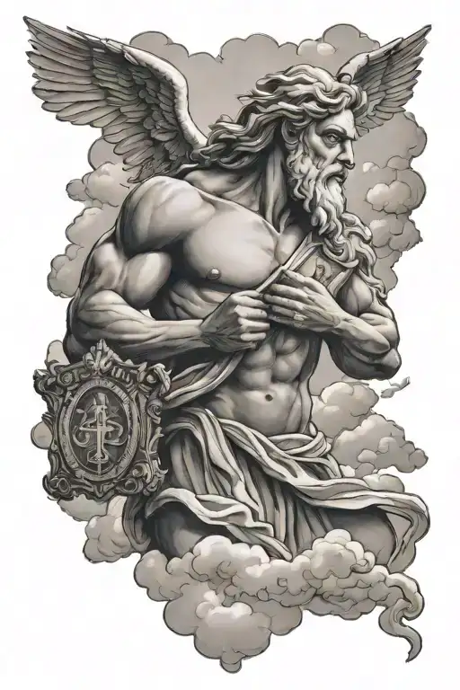 Zeus Holding Bible Verse With Clouds