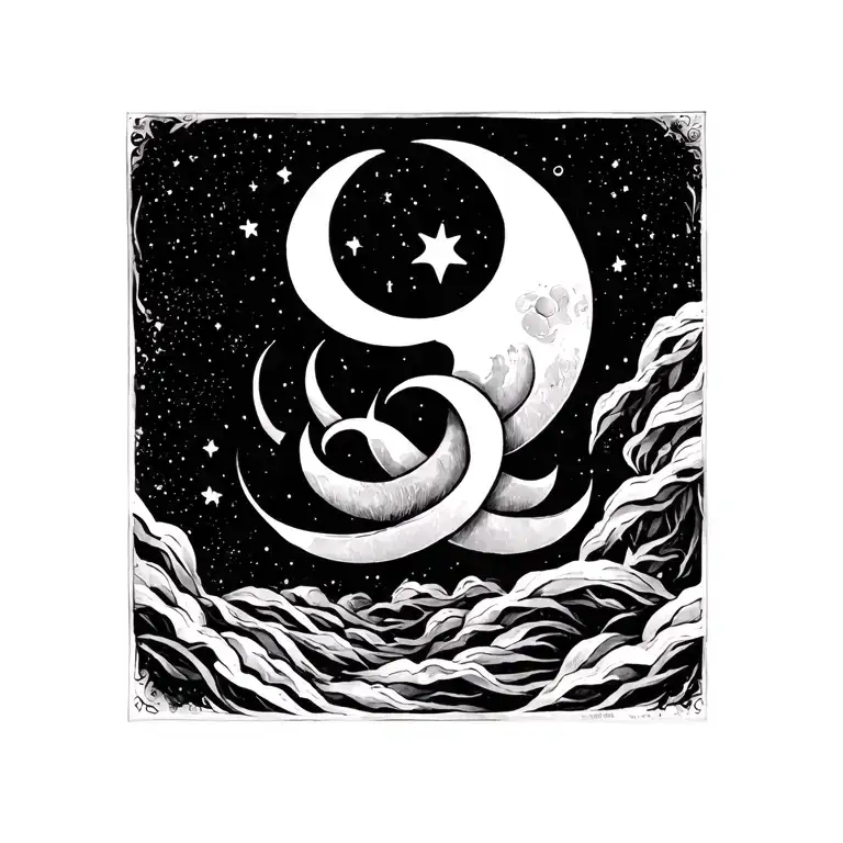 Fine Line Name In Script With Moon Intertwined